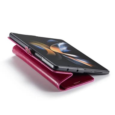 Mobilplånbok 3-kort äkta läder Samsung Galaxy Z Fold 5 - Vinröd