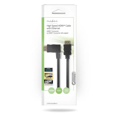 Nedis High Speed ​​HDMI ™ kabel med Ethernet | Vänster Hooked HDMI ™ Connector | HDMI™ Kontakt | 4K@30Hz | 10.2 Gbps | 1.50 m | Rund | PVC | Svart | Plastpåse