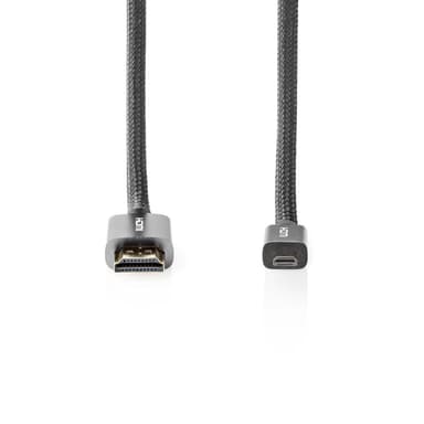 Nedis High Speed ​​HDMI ™ kabel med Ethernet | HDMI™ Kontakt | HDMI™ Micro kontakt | 4K@60Hz | 18 Gbps | 2.00 m | Rund | Bomull | Antracit / Grått Med Metall | Kartong med täckt fönster