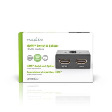 Nedis HDMI ™ Switch | 3-Port port(s) | 1x HDMI™ Ingång / 2x HDMI™ Ingång | 1x HDMI™ utgång / 2x HDMI™ utgång | 4K@60Hz | 6 Gbps | Metall | Antracit