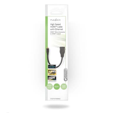 Nedis High Speed ​​HDMI ™ kabel med Ethernet | HDMI™ Micro kontakt | HDMI™ Utgång | 4K@30Hz | 10.2 Gbps | 0.20 m | Rund | PVC | Svart | Plastpåse