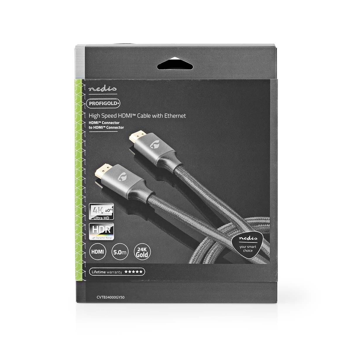 Nedis High Speed ​​HDMI ™ kabel med Ethernet | HDMI™ Kontakt | HDMI™ Kontakt | 4K@60Hz | ARC | 18 Gbps | 5.00 m | Rund | Bomull | Grå / Grått Med Metall | Kartong med täckt fönster