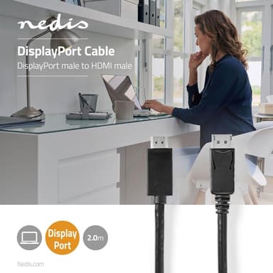 Nedis Displayport-kabel | DisplayPort Hane | HDMI™ Kontakt | 4K@60Hz | Nickelplaterad | 2.00 m | Rund | PVC | Svart | Låda