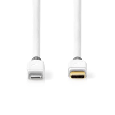 Nedis Lightning Kabel | USB 2.0 | Apple Lightning, 8-stifts | USB-C™ Hane | 480 Mbps | Guldplaterad | 1.00 m | Rund | PVC | Vit | Låda