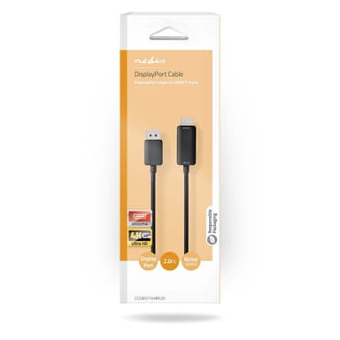 Nedis Displayport-kabel | DisplayPort Hane | HDMI™ Kontakt | 4K@60Hz | Nickelplaterad | 2.00 m | Rund | PVC | Svart | Låda