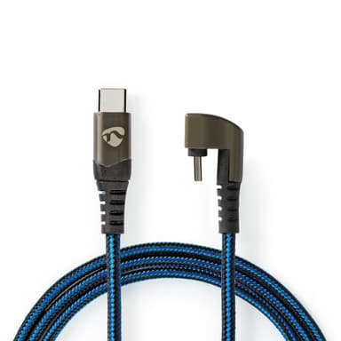 Nedis USB-kabel | USB 2.0 | USB-C™ Hane | USB-C™ Hane | 480 Mbps | Guldplaterad | 1.00 m | Rund | Flätad / Nylon | Blå / Svart | Kartong med täckt fönster