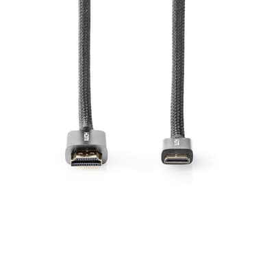 Nedis High Speed ​​HDMI ™ kabel med Ethernet | HDMI™ Kontakt | HDMI™ Mini kontakt | 4K@60Hz | 18 Gbps | 2.00 m | Rund | Bomull | Antracit / Grått Med Metall | Kartong med täckt fönster