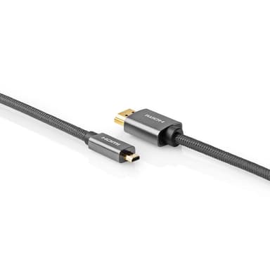 Nedis High Speed ​​HDMI ™ kabel med Ethernet | HDMI™ Kontakt | HDMI™ Micro kontakt | 4K@60Hz | 18 Gbps | 2.00 m | Rund | Bomull | Antracit / Grått Med Metall | Kartong med täckt fönster