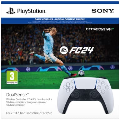 PS5 DualSense trådlös kontroll (vit) + EA SPORTS FC 24-paket