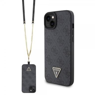 Guess iPhone 15 Skal Metal Logo Strass Crossbody Strap Svart