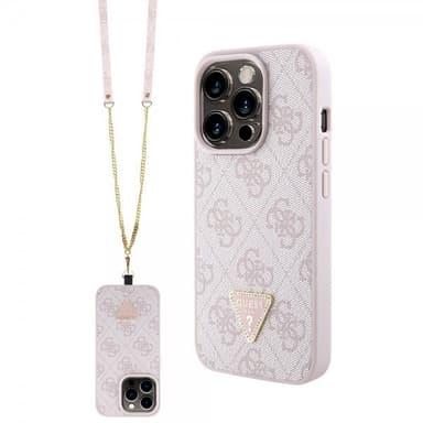 Guess iPhone 15 Pro Skal Metal Logo Strass Crossbody Strap Rosa