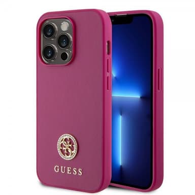 Guess iPhone 15 Pro Max Skal Metal Logo Strass Metallic Rosa