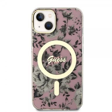 Guess iPhone 14 Skal Flower MagSafe Rosa