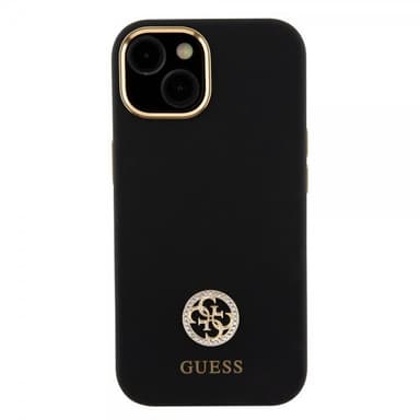 Guess iPhone 15 Skal Liquid Silicone Metal Logo Svart
