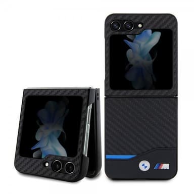 BMW Samsung Galaxy Z Flip 5 Skal Carbon Effect Metal Logo Svart