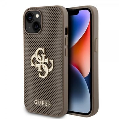 Guess iPhone 15 Skal Perforated Glitter Brun