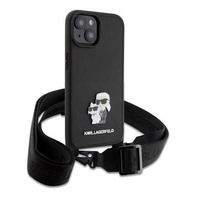 Karl Lagerfeld iPhone 15 Skal Saffiano Karl & Choupette Crossbody Svart