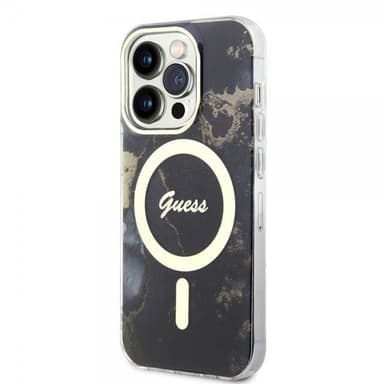 Guess iPhone 14 Pro Skal Golden Marble MagSafe Svart