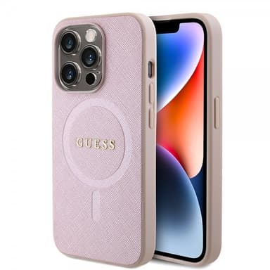 Guess iPhone 15 Pro Skal Saffiano MagSafe Rosa