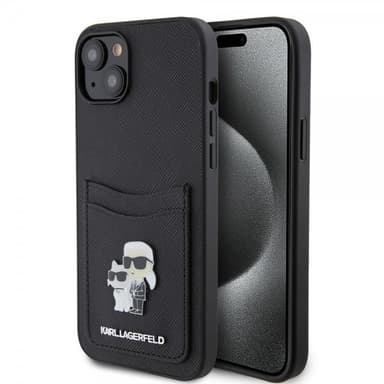 Karl Lagerfeld iPhone 15 Skal Saffiano Double Cardslot Svart