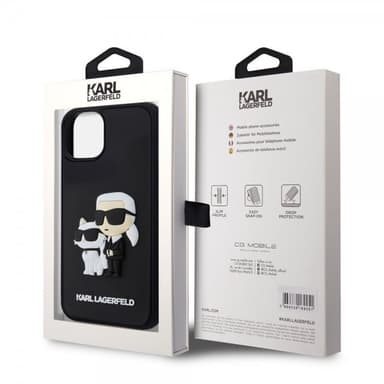 Karl Lagerfeld iPhone 15 Skal 3D Rubber Karl & Choupette Svart