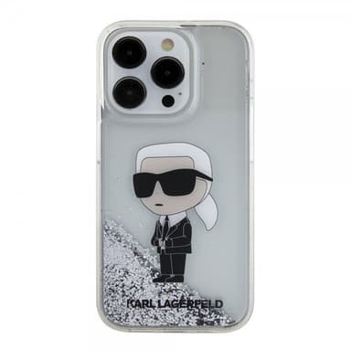 Karl Lagerfeld iPhone 15 Pro Skal Liquid Glitter NFT Karl Silver