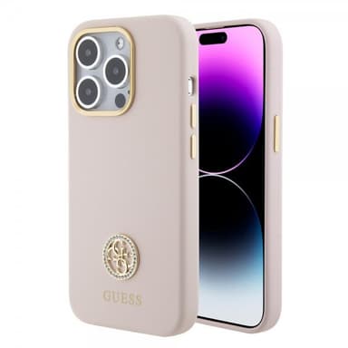 Guess iPhone 15 Pro Skal Liquid Silicone Metal Logo Rosa