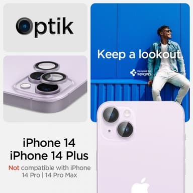 Spigen iPhone 14/iPhone 14 Plus Kameralinsskydd GLAS.tR EZ Fit Optik Pro Lila 2-pack