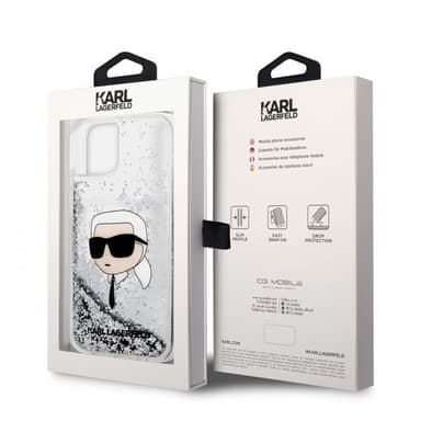 Karl Lagerfeld iPhone 15 Skal Liquid Glitter NFT Karl Silver