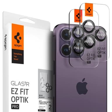 Spigen iPhone 14/15 Pro & Pro Max Kameralinsskydd GLAS.tR EZ Fit Optik Pro 2-pack Svart