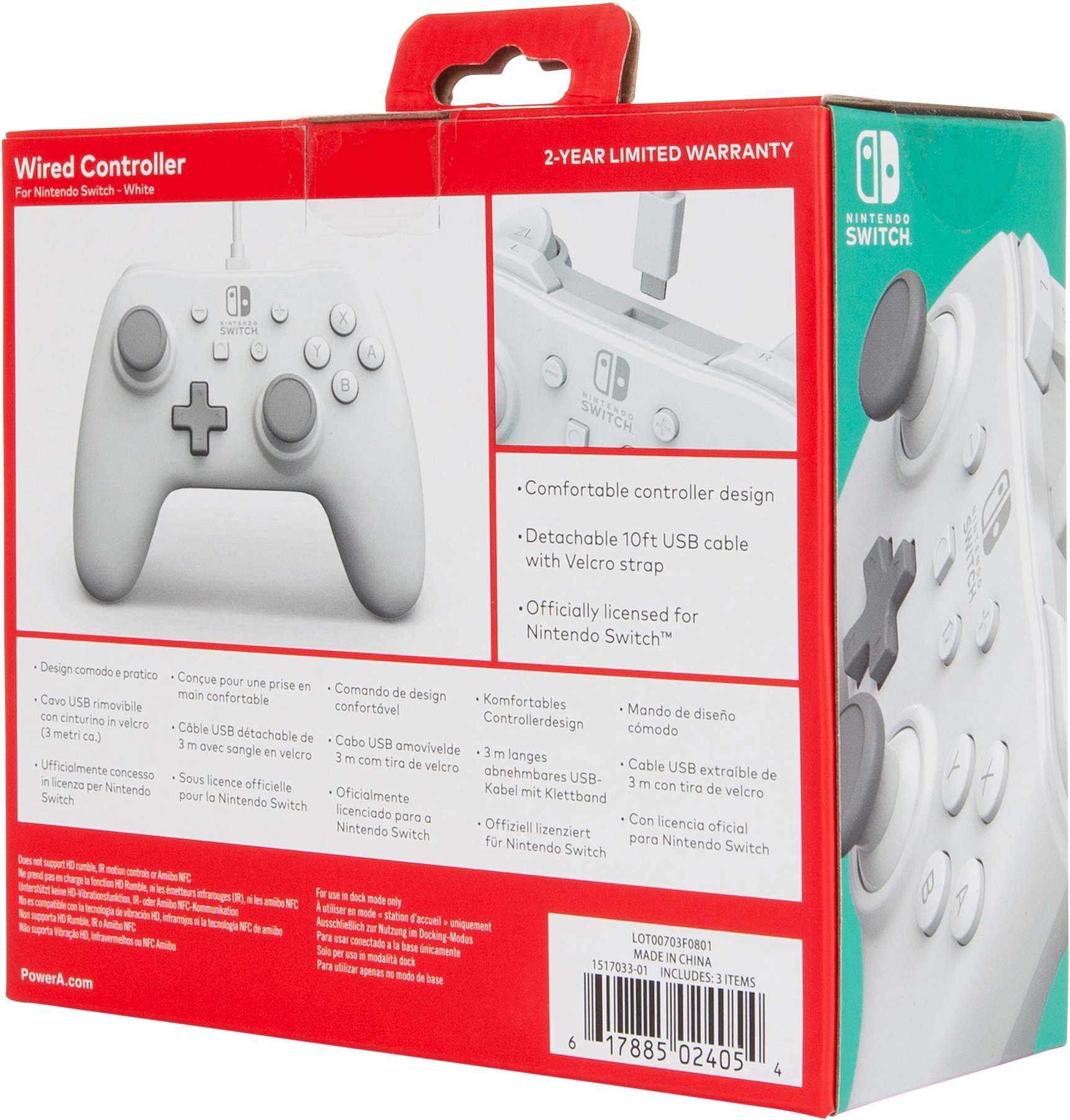 PowerA Nintendo Switch trådbunden USB-spelkontroll (vit)