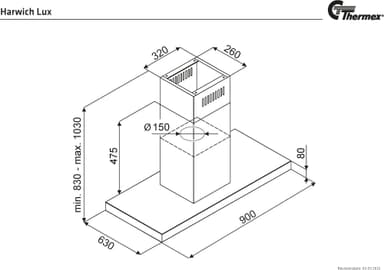 Thermex Frihängande Fläktkåpa 528.23.3192.0 (svart 90cm Extern motor)