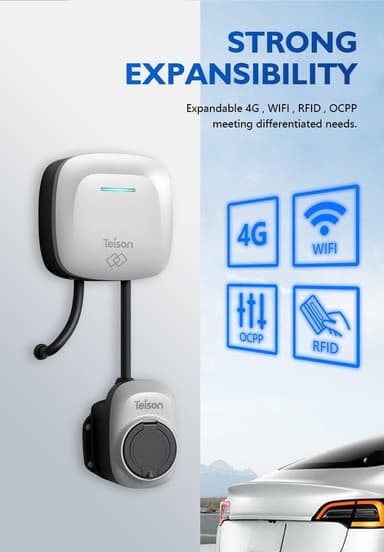 Teison, Elbilsladdare, Smart Laddbox till Elbil, 16A 3-fas, 11kw, WiFi, Silver