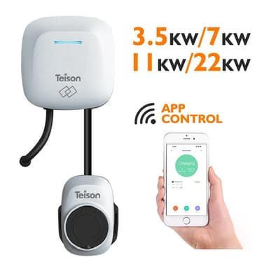 Teison, Elbilsladdare, Smart Laddbox till Elbil, 16A 3-fas, 11kw, WiFi, Silver