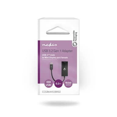 Nedis USB-C™ Adapter | USB 3.2 Gen 1 | USB-C™ Hane | Mini DisplayPort Hona | 8K@60Hz | 0.20 m | Rund | Nickelplaterad | PVC | Svart | Låda