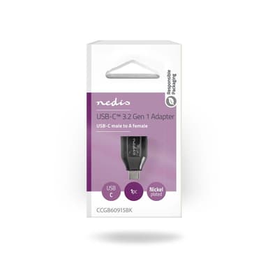 Nedis USB-C™ Adapter | USB 3.2 Gen 1 | USB-C™ Hane | USB-A Hona | 5 Gbps | Rund | Nickelplaterad | Svart | Låda