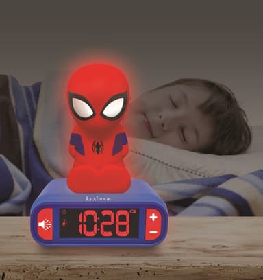 Väckarklocka med nattljus 3D-design SpiderMan och ljudeffekter