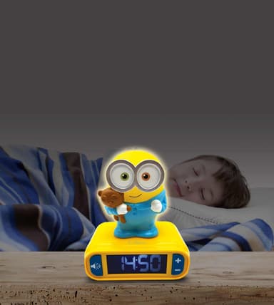 Väckarklocka med nattljus 3D-design Minions och ljudeffekter