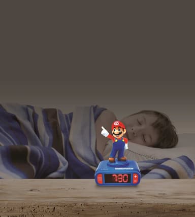 Super Mario Alarm Clock med Mario 3D-figur och ljud från videospelet