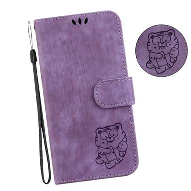 SKALO Motorola Moto G14 Embossed Tiger Plånbok - Lila