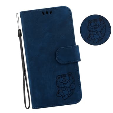 SKALO Motorola Moto G14 Embossed Tiger Plånbok - Mörkblå