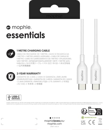 Mophie Essentials USB-C-kabel (vit)