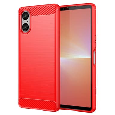 SKALO Sony Xperia 5 V Armor Carbon Stöttåligt TPU-skal - Röd