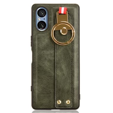 SKALO Sony Xperia 5 V PU-Läder Skal med Handrem - Grön