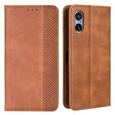 SKALO Sony Xperia 5 V Embossed Premium Plånboksfodral - Brun