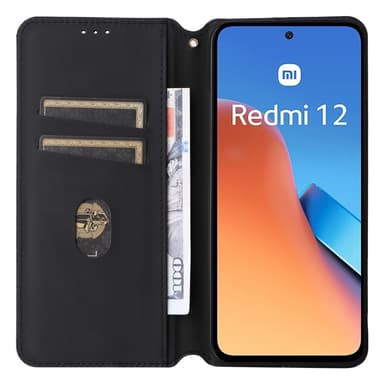 SKALO Xiaomi Redmi 12 4G/5G Romb Litchi Plånbok - Svart