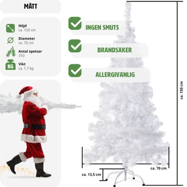 tectake Julgran konstgjord med metallstativ, vit - 150 cm