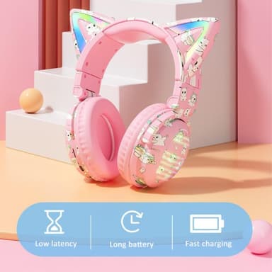Kattöron Bluetooth Headset Mikrofon Trådlösa hörlurar - Svart