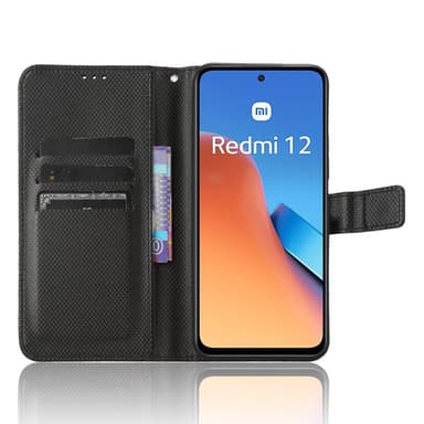 SKALO Xiaomi Redmi 12 4G/5G Premium Mini Romb Plånboksfodral - Svart
