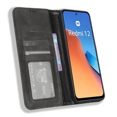 SKALO Xiaomi Redmi 12 4G/5G Embossed Premium Plånboksfodral - Svart